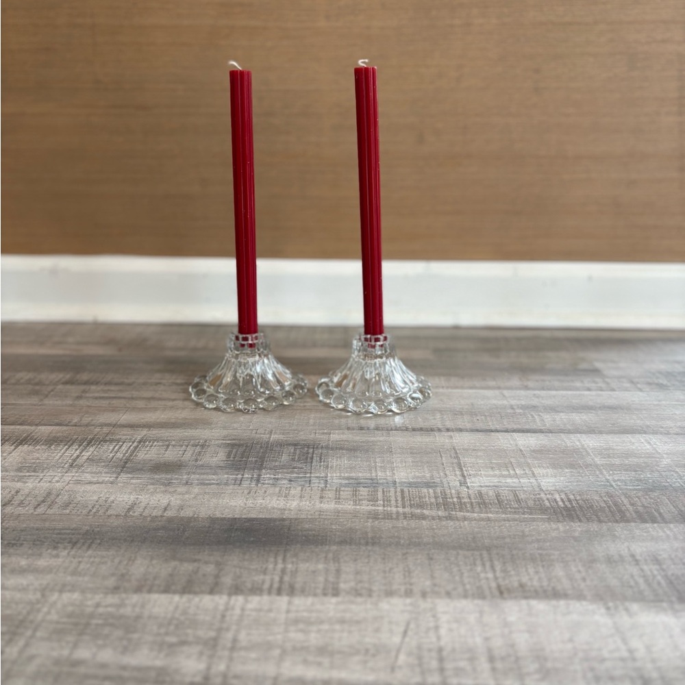 Anchor Hocking Boopie Brewick Glass Candlestick Holders Set of Two